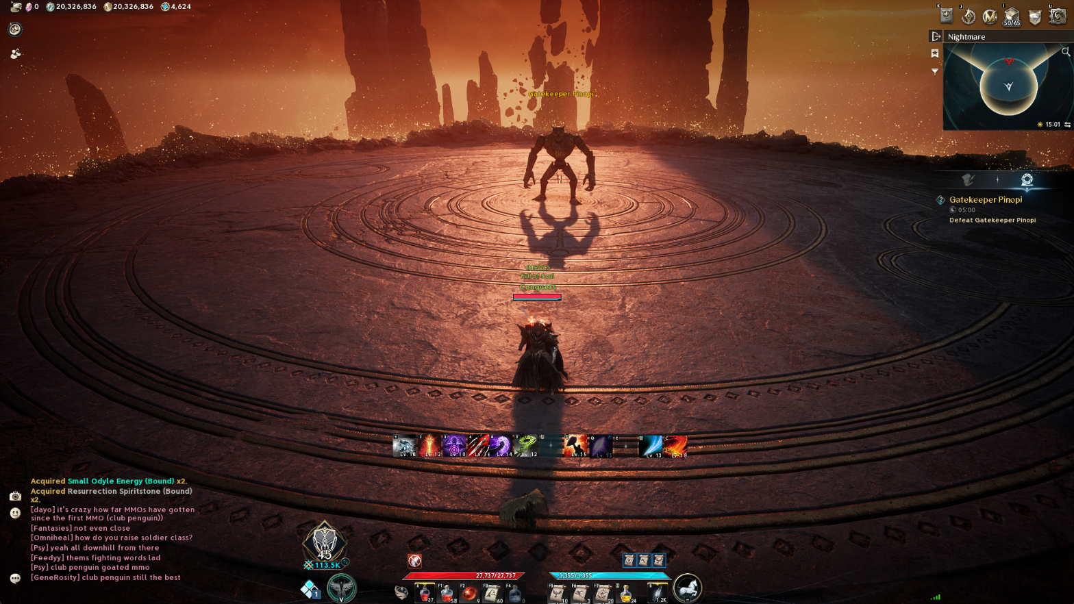 Sol's in-game AION 2 HUD layout during a Nightmare dungeon boss fight